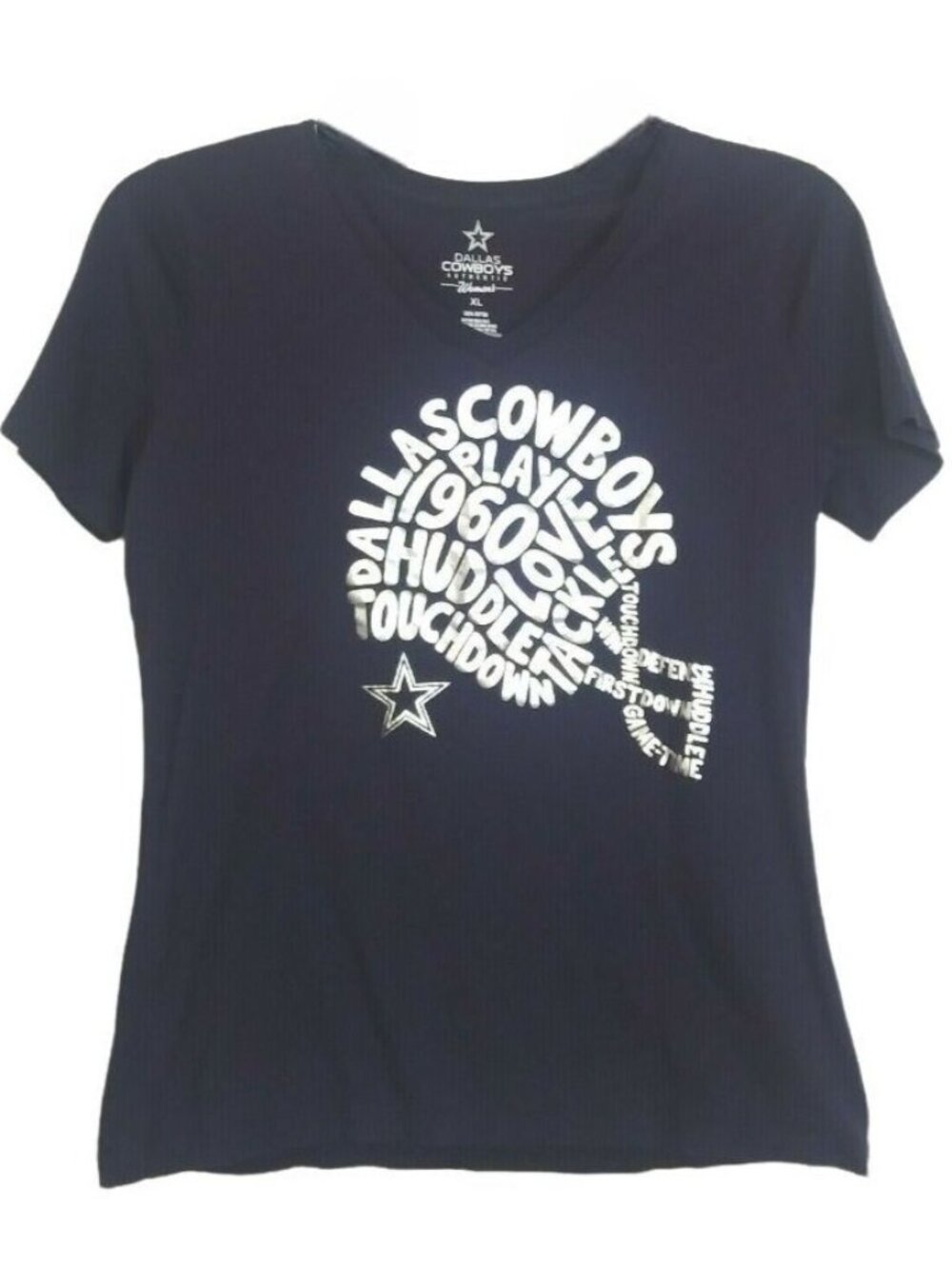 Dallas Cowboys Size XL Top Blue Fan Apparel Graphic T-Shirt Short Sleeves V-Neck - Picture 2 of 6